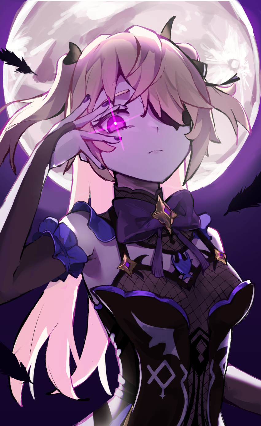 1girl, absurdres, bare_shoulders, bat_ornament, black_gloves, black_nails, blonde_hair, bow