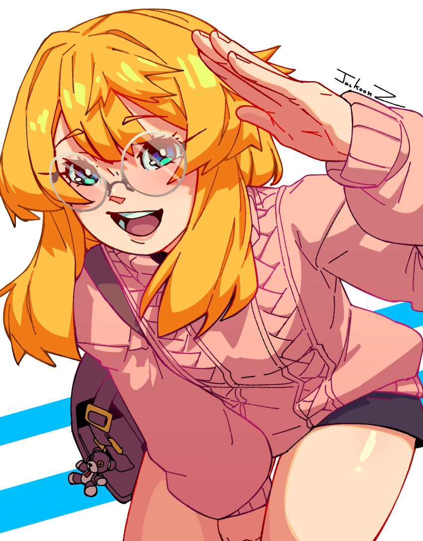 1girl, blonde_hair, blush, bridget_(guilty_gear), female_focus, green_eyes, guilty_gear, guilty_gear_strive