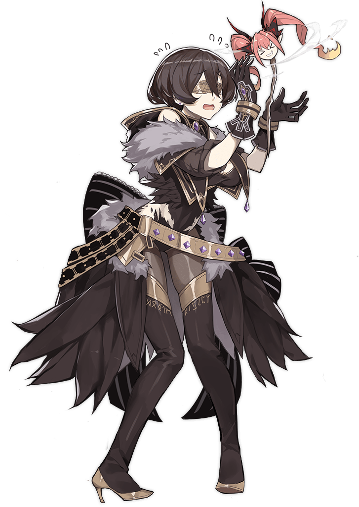 >_<, 1girl, ark_order, belt, black_dress, black_footwear, black_gloves, black_hair, black_jacket, black_leotard, blindfold, boots, bow, breasts, cropped_jacket, cuffs, d:, dress, flying_sweatdrops, full_body, fur-trimmed_jacket, fur_trim, gloves, high_heel_boots, high_heels, hodr_(ark_order), jacket, knees_together_feet_apart, kzhu, large_breasts, leotard, loki_(ark_order), off_shoulder, official_art, pantyhose, shackles, short_hair, sidelocks, solo, standing, tachi-e, thigh-highs, thigh_boots, thighband_pantyhose, transparent_background