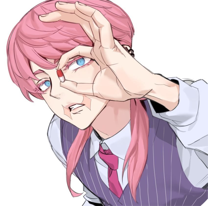 1boy, absurdres, akarui_0, aqua_eyes, collared_shirt, ear_piercing, expressionless, eyelashes