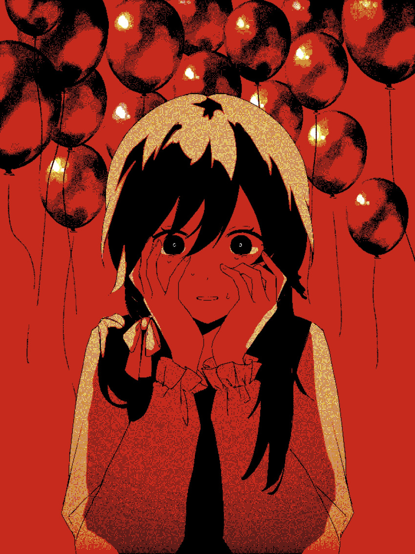 1girl, absurdres, apricot_(vocaloid), balloon, hair_half_undone, hair_over_shoulder, hair_ribbon, hanabukuro