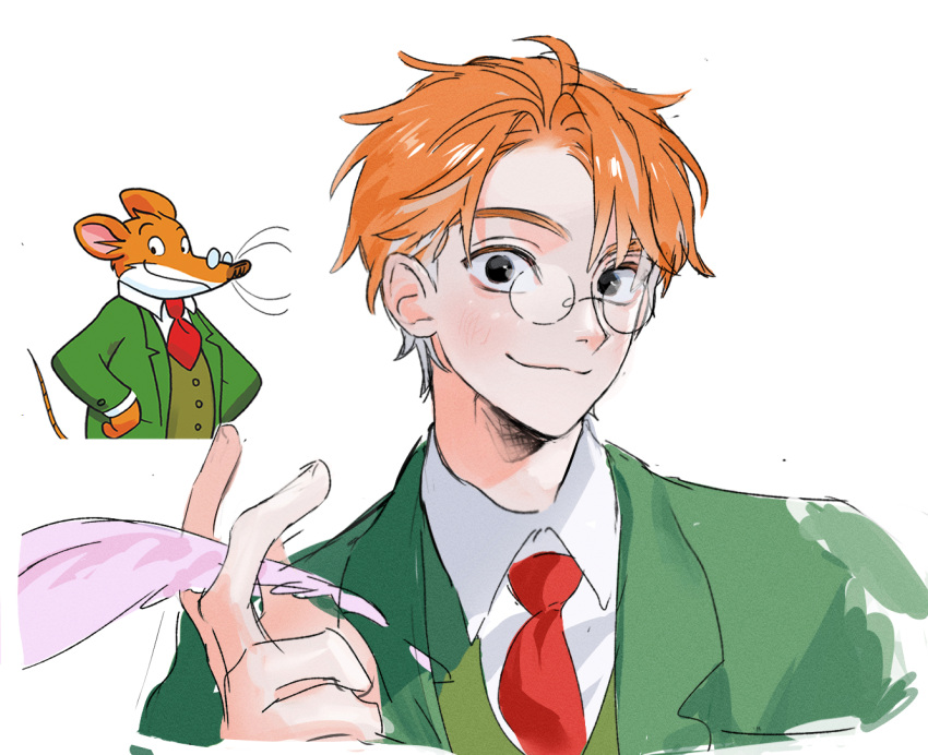 1boy, black_eyes, closed_mouth, collared_shirt, furry, furry_male, geronimo_stilton, geronimo_stilton_(series)