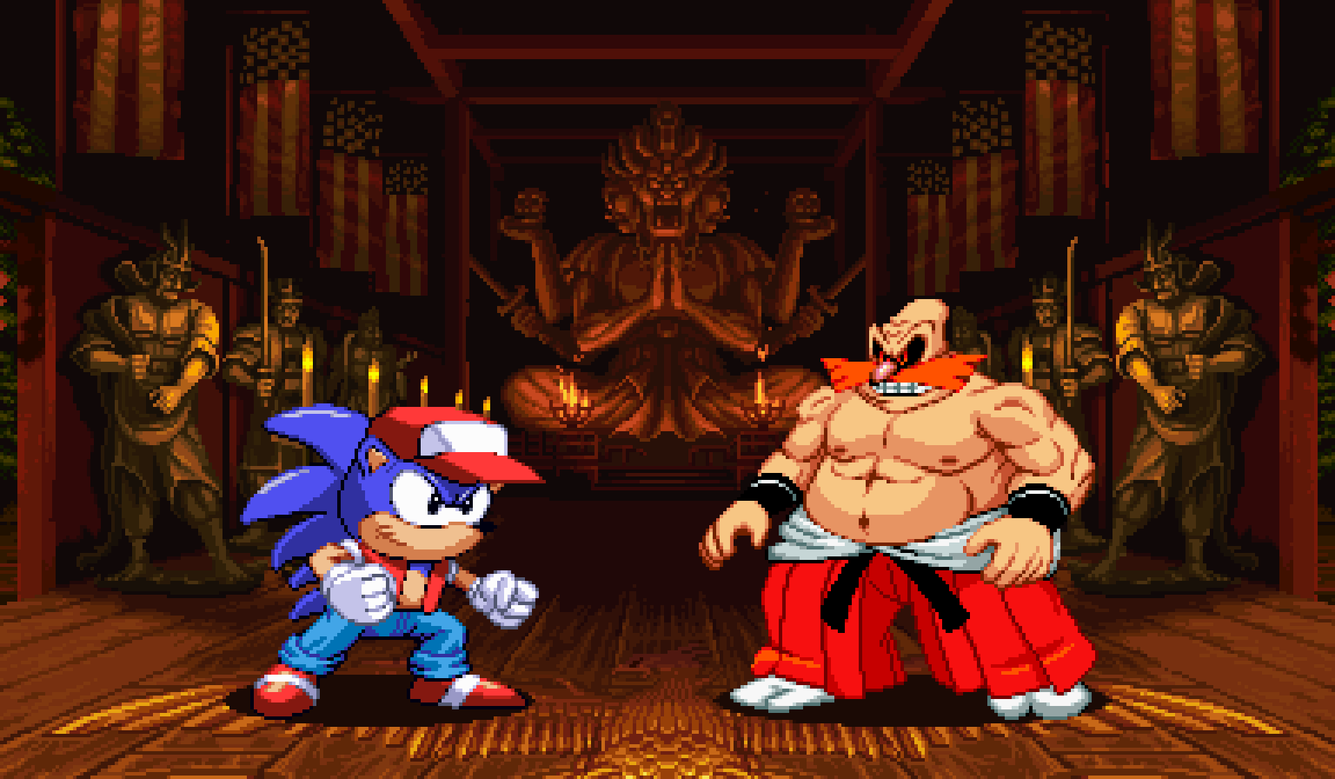 2boys, baseball_cap, cosplay, dr._eggman, facial_hair, fatal_fury, geese_howard, geese_howard_(cosplay)