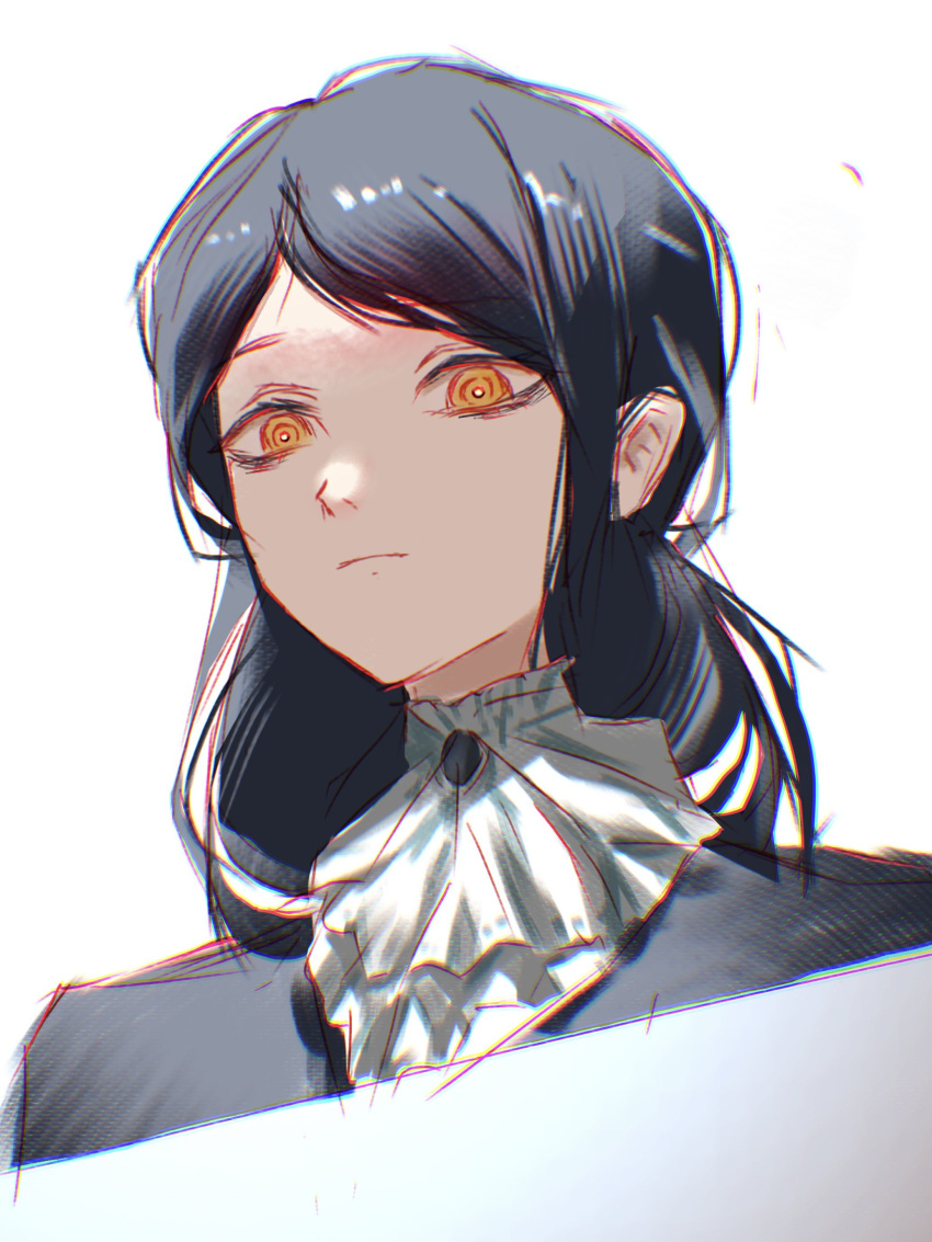 absurdres, ascot, black_hair, black_shirt, blurry, chainsaw_man, closed_mouth, death_devil_(chainsaw_man)