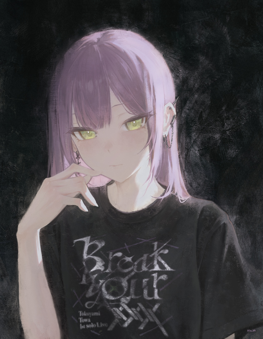 1girl, absurdres, bliss_htt, blush, commentary, ear_piercing, earrings, english_text