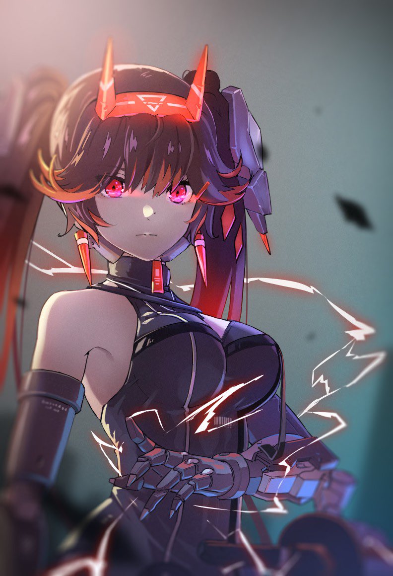 1girl, barcode, black_dress, black_hair, breasts, cleavage_cutout, closed_mouth, clothing_cutout