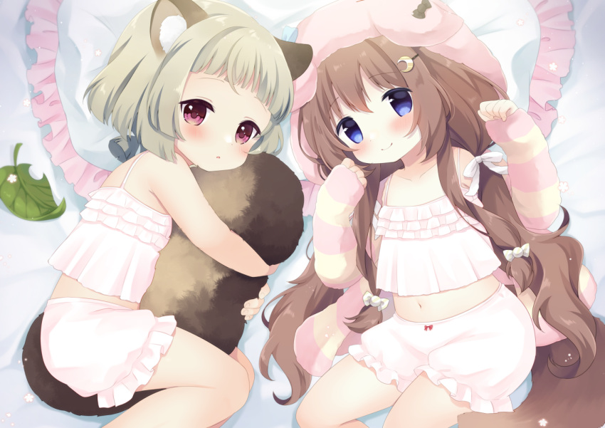 animal_ear_fluff, animal_ears, azur_lane, bed, between_legs, bloomers, blue_eyes, blush
