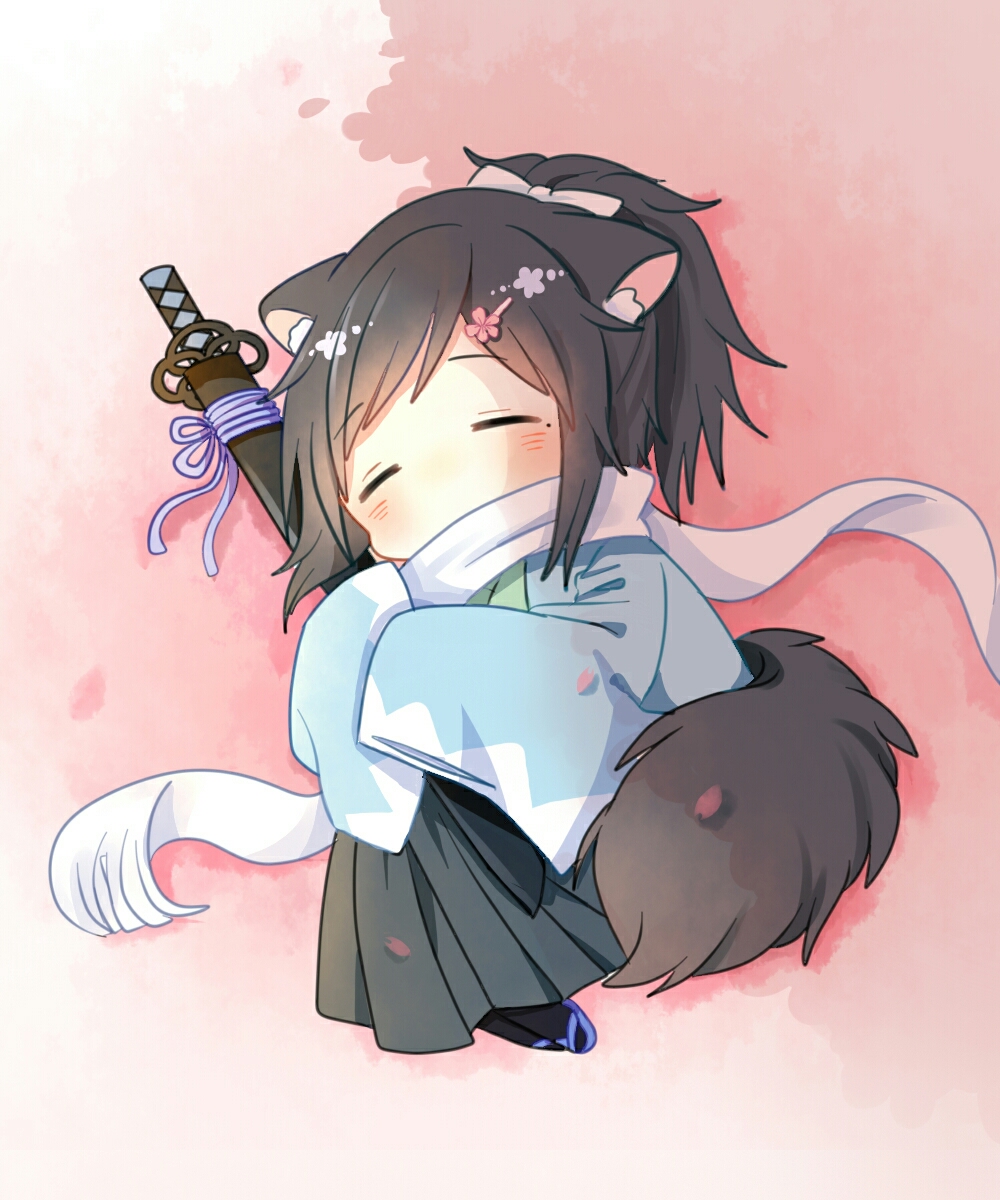 1boy, black_hair, blush, chibi, chibi_only, chizuko_(4144768), closed_eyes, full_body