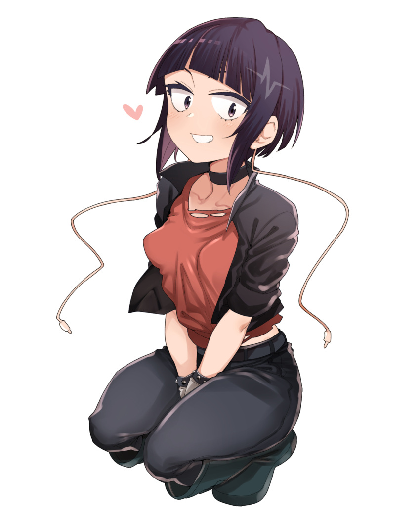 1girl, audio_jack, black_choker, blunt_bangs, blush, boku_no_hero_academia, breasts, choker