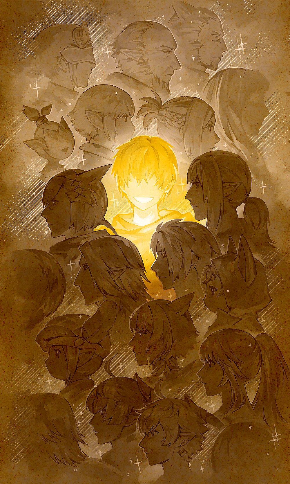 6+boys, 6+girls, adventurer_(ff14), alisaie_leveilleur, alphinaud_leveilleur, animal_ears, animal_hood, beret