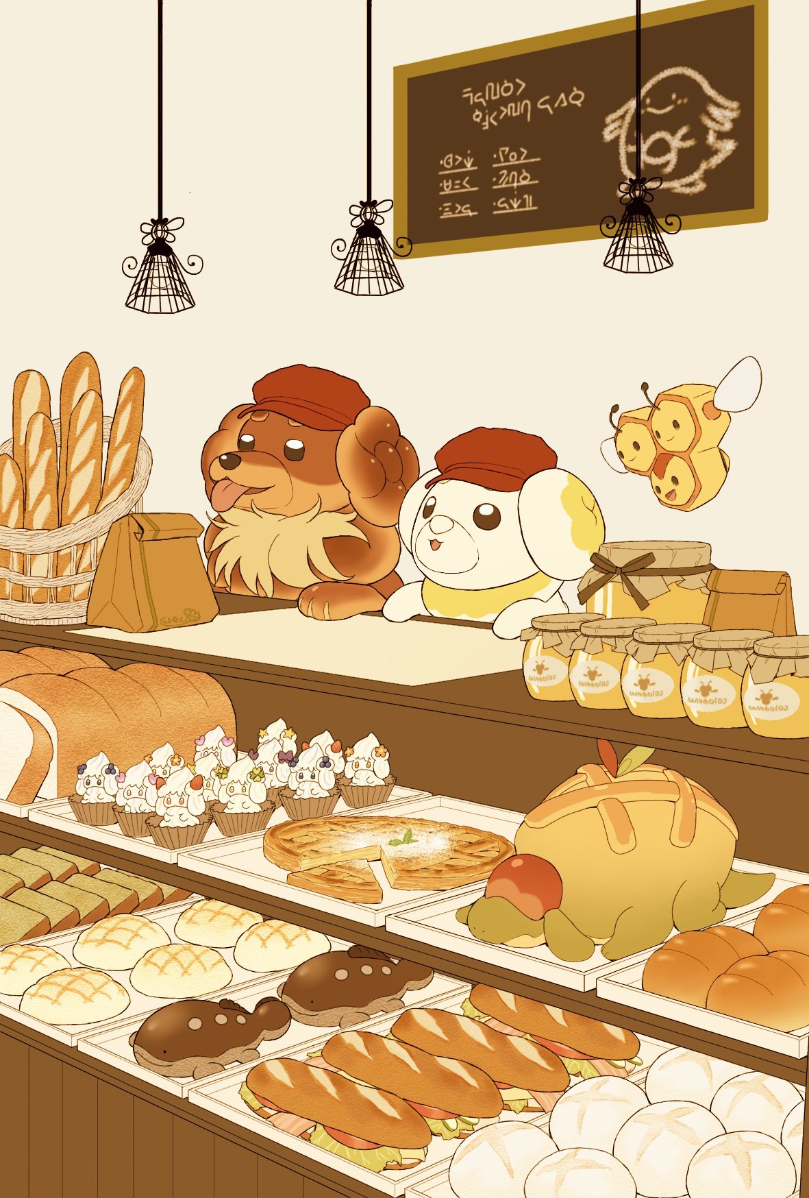 alcremie, appletun, bag, baguette, bread, bread_slice, brown_bag, chansey