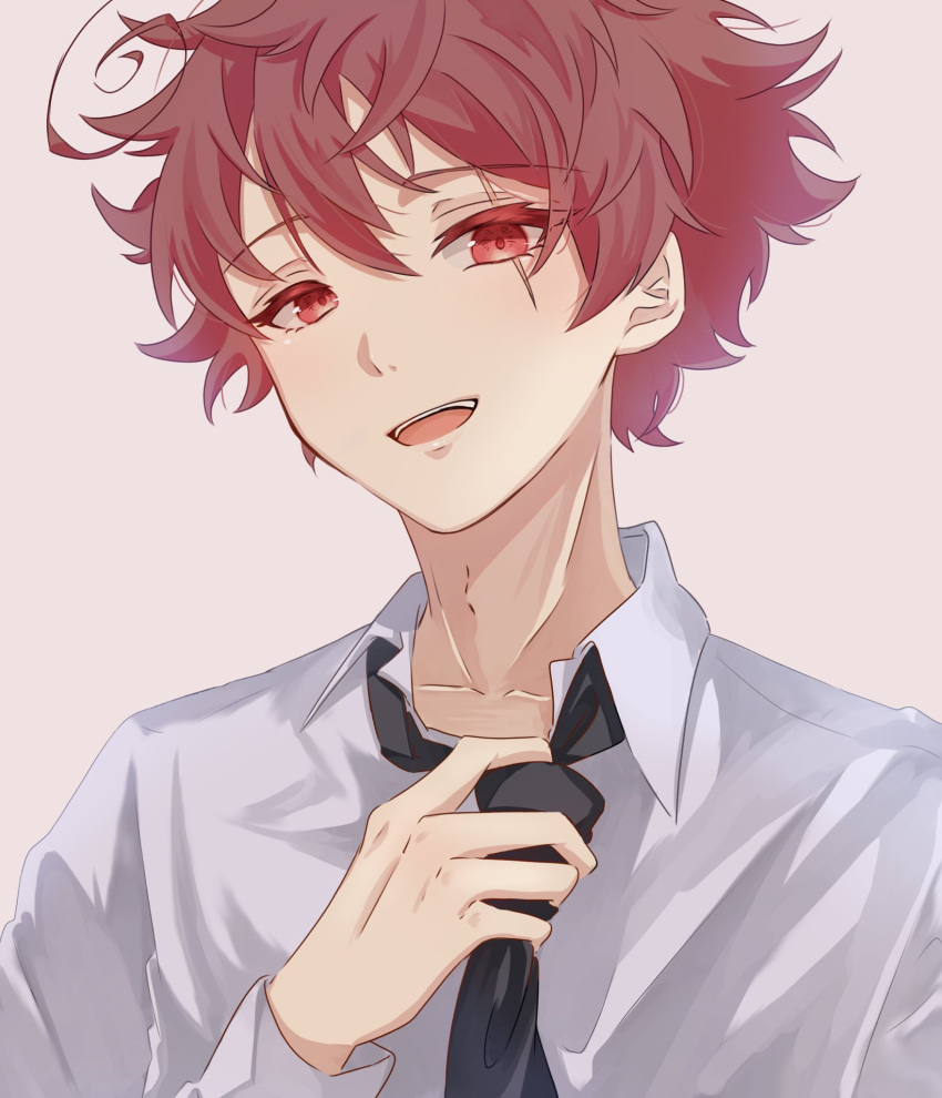 1boy, adjusting_clothes, adjusting_necktie, asano_taiyo, black_necktie, highres, kotuy_ouk, long_sleeves