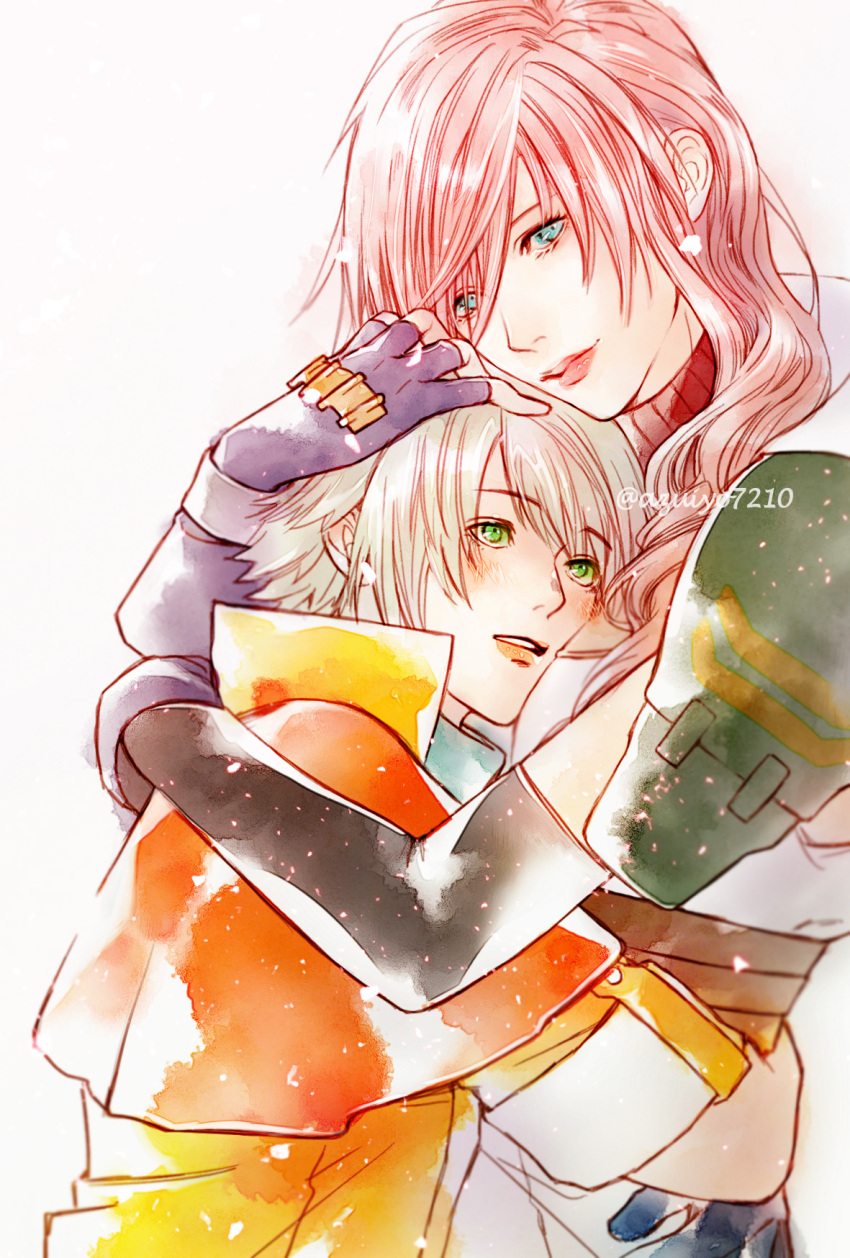 1boy, 1girl, azuiyo7210, black_sleeves, commentary_request, couple, detached_sleeves, final_fantasy