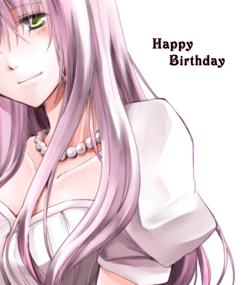 green_eyes, jewelry, kido_saori, long_hair, momoiro, necklace, purple_hair, saint_seiya, smile