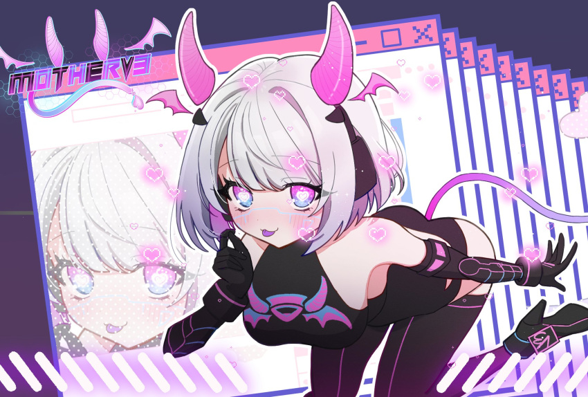 1girl, aqua_eyes, black_bodysuit, bob_cut, bodysuit, breasts, cpo12234412, detached_horns