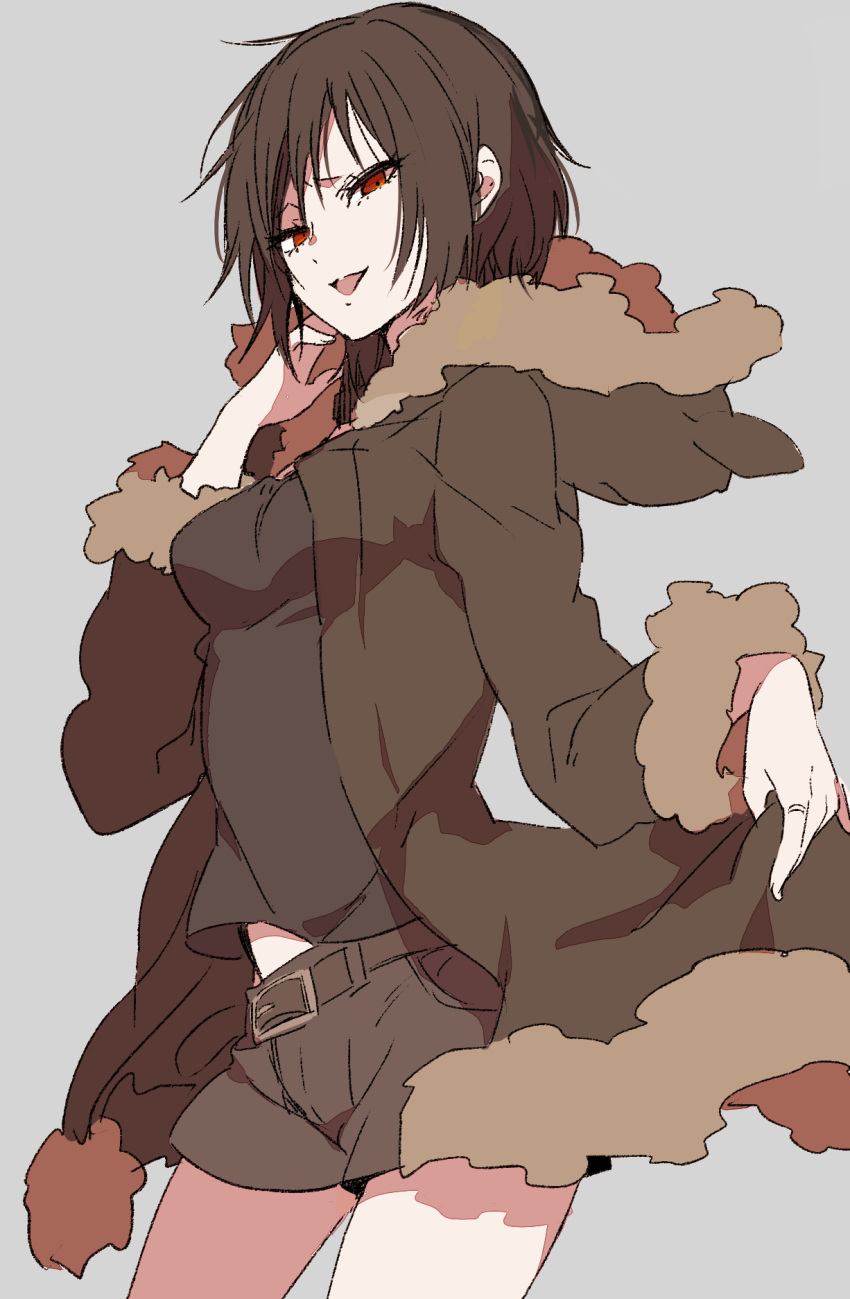 1girl, black_hair, black_jacket, black_shirt, black_shorts, commentary_request, durarara!!, eyelashes