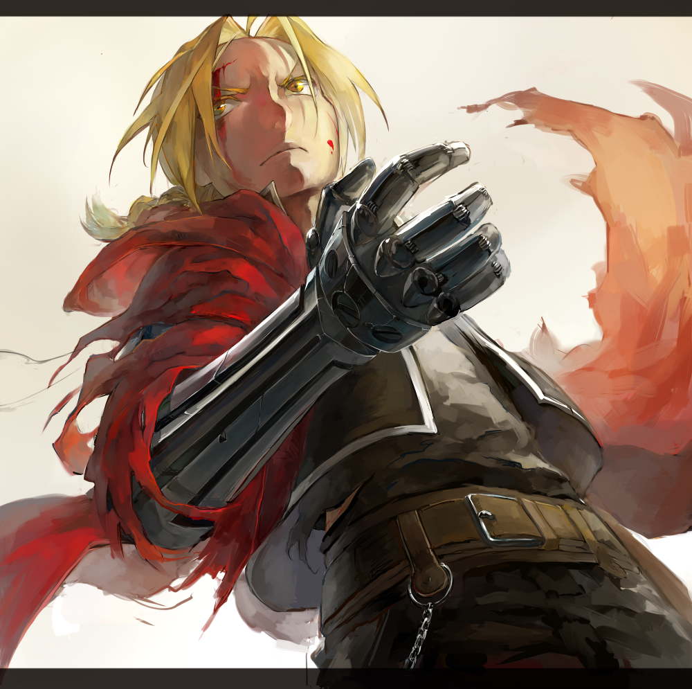 1boy, belt, belt_buckle, black_jacket, black_pants, black_shirt, blonde_hair, blood