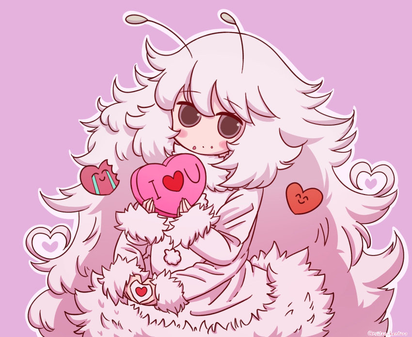 1girl, antennae, arthropod_girl, artist_name, black_eyes, blush_stickers, box, box_of_chocolates
