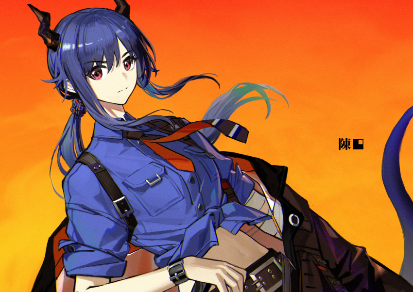 1girl, arknights, black_coat, black_hair, ch'en_(after_storm)_(arknights), ch'en_(arknights), coat, five-fall