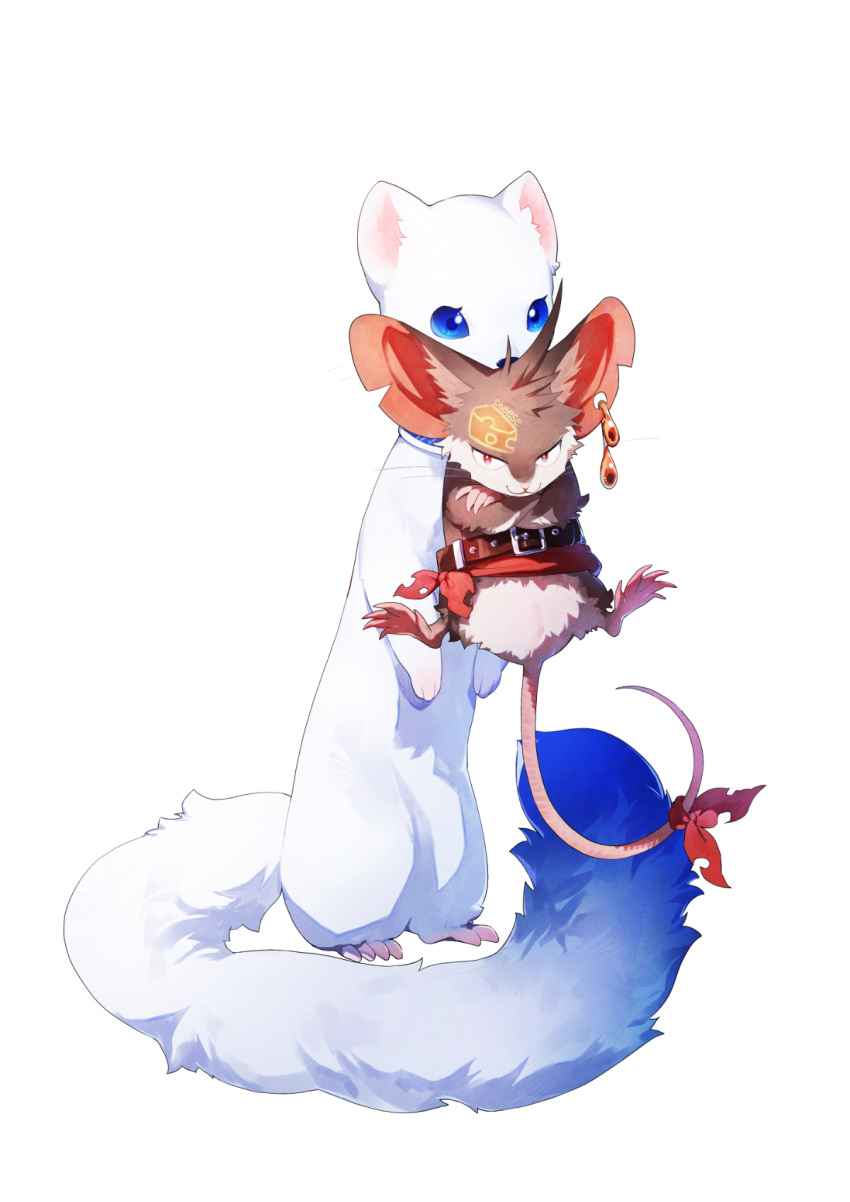 animal, animal_ear_piercing, aoiro_oto, belt, blue_eyes, clothed_animal, crossed_arms, highres