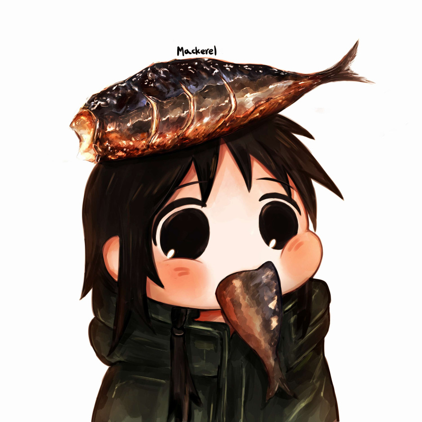 1girl, absurdres, black_eyes, black_hair, blush, chibi, chito_(shoujo_shuumatsu_ryokou), coat
