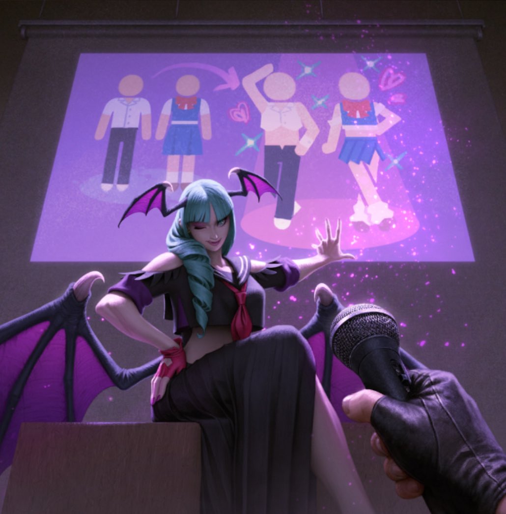 1girl, 1other, artist_request, black_gloves, black_skirt, clothing_cutout, collarbone, commentary_request