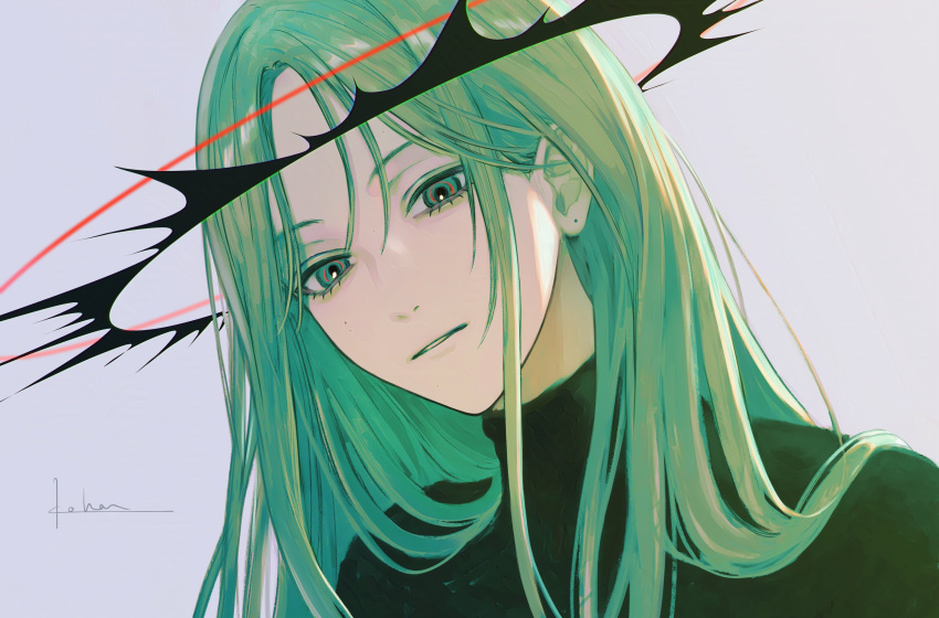1other, androgynous, angel, artist_name, commentary, english_commentary, green_eyes, green_hair