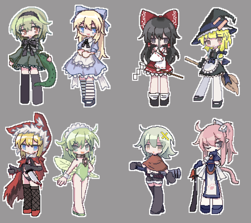 1boy, 6+girls, alice_(black_souls), bill_(black_souls), black_eyes, black_hair, black_souls, blonde_hair
