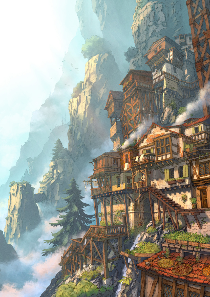 1other, architecture, building, calme, chimney, cliff, clouds, commentary