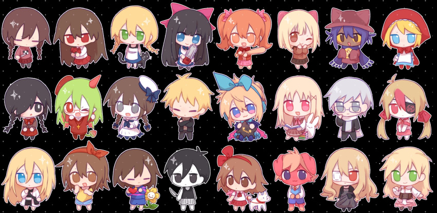2others, 3boys, 6+girls, ahoge, animal, animal_ear_headwear, animal_ear_request, animal_ears