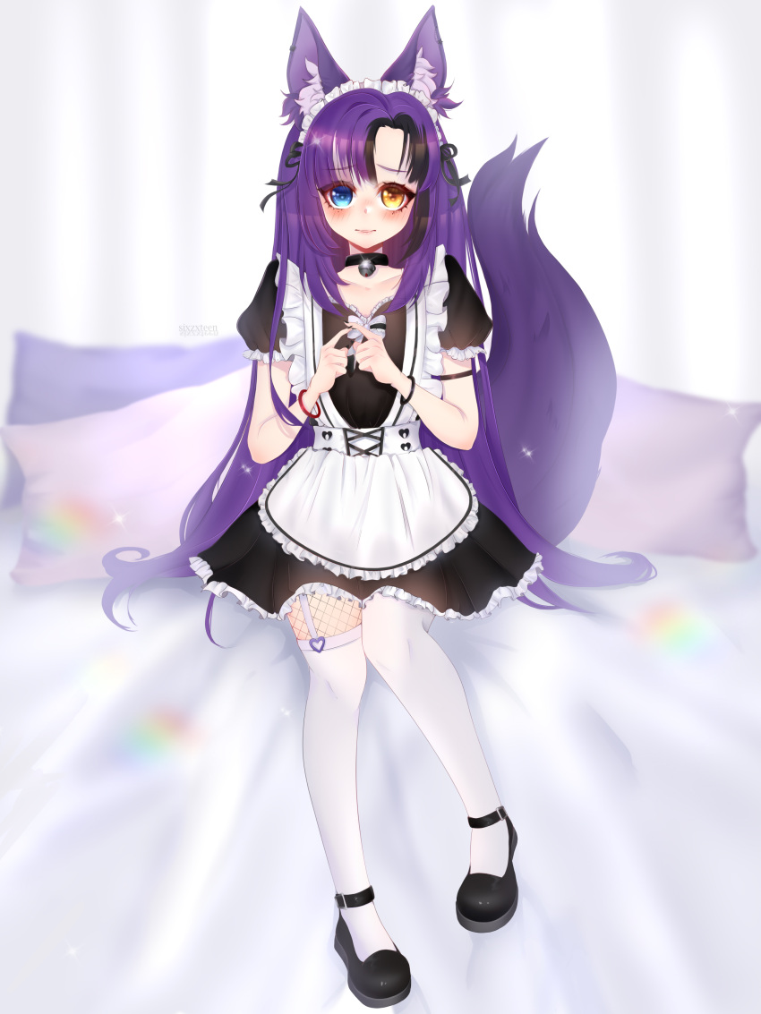 1girl, absurdres, animal_ear_fluff, animal_ears, artist_name, awful_queen_(vtuber), bell, blush