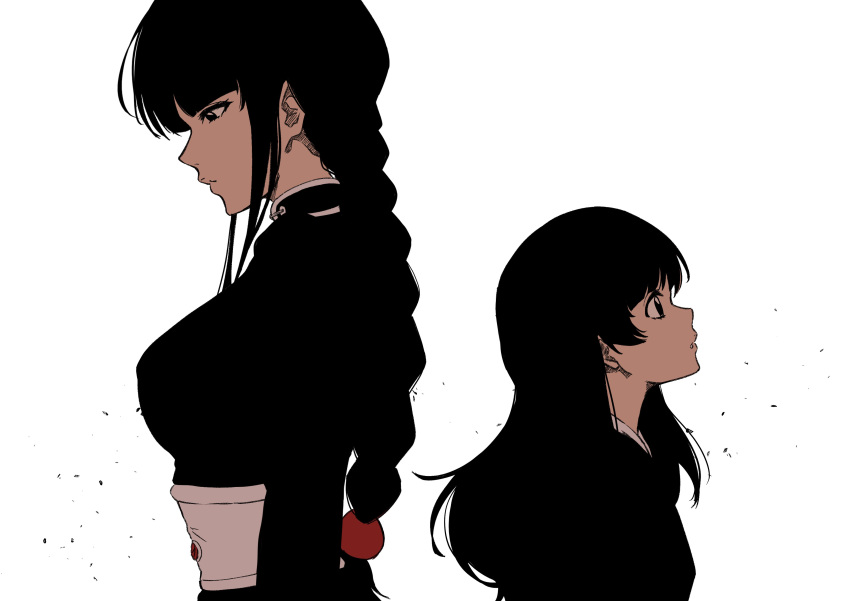2girls, absurdres, back-to-back, black_eyes, black_hair, black_kimono, bleach, bleach:_epilogue