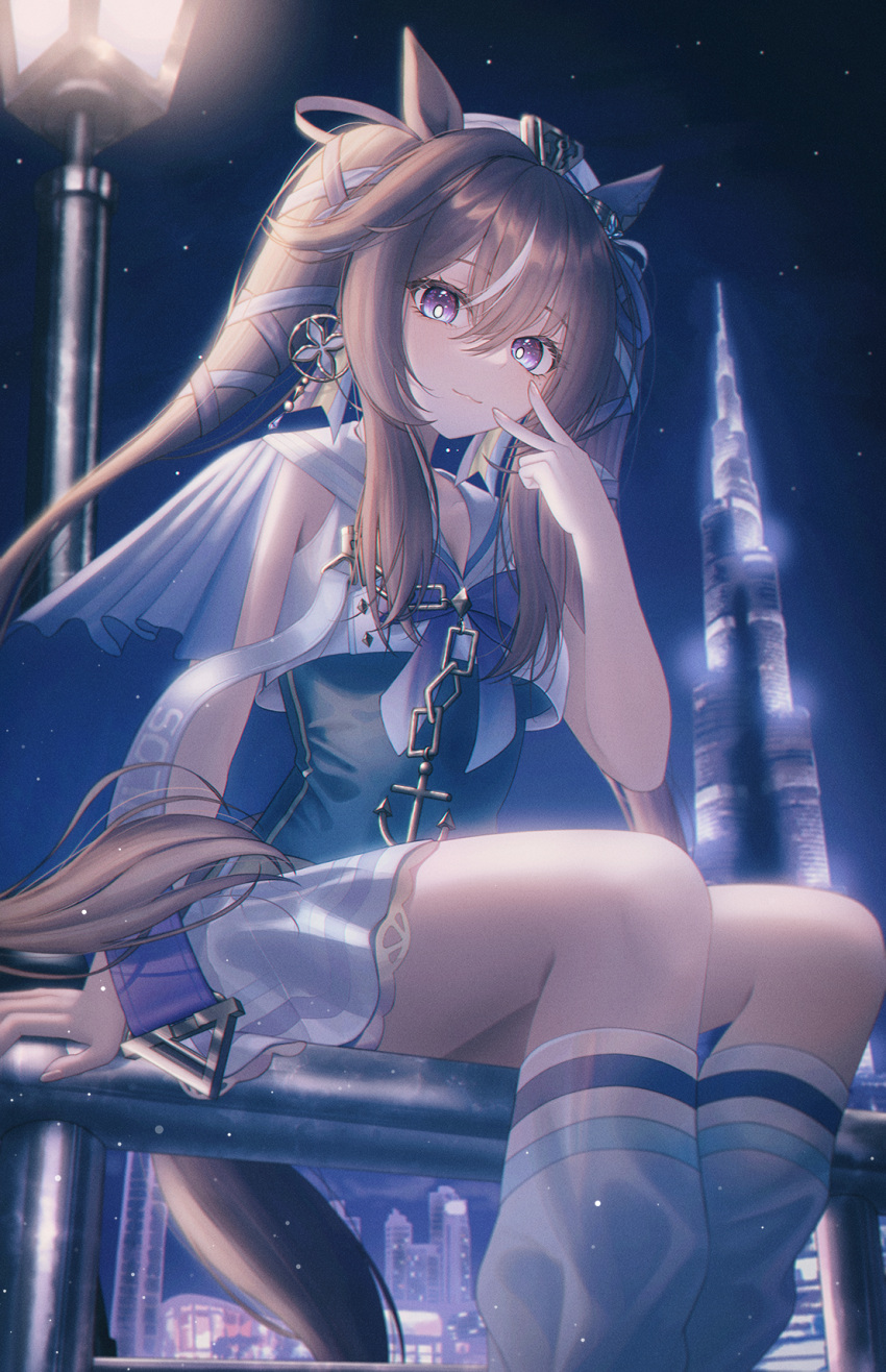 1girl, :3, anchor_necklace, animal_ears, blue_ribbon, blush, breasts, brown_hair