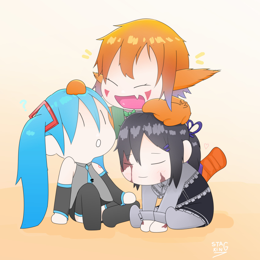 3girls, :o, akamiya_fumiya, blue_hair, blue_tie, closed_mouth, dorei_to_no_seikatsu_~teaching_feeling~, grey_hair