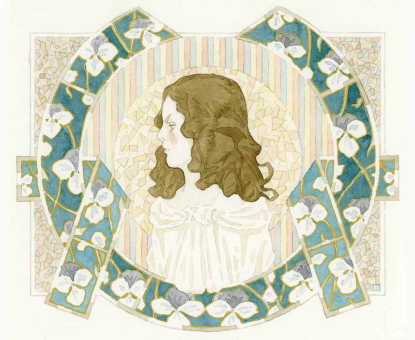 1girl, blush, kst1911, medium_hair, original, painting_(medium), pale_skin, profile