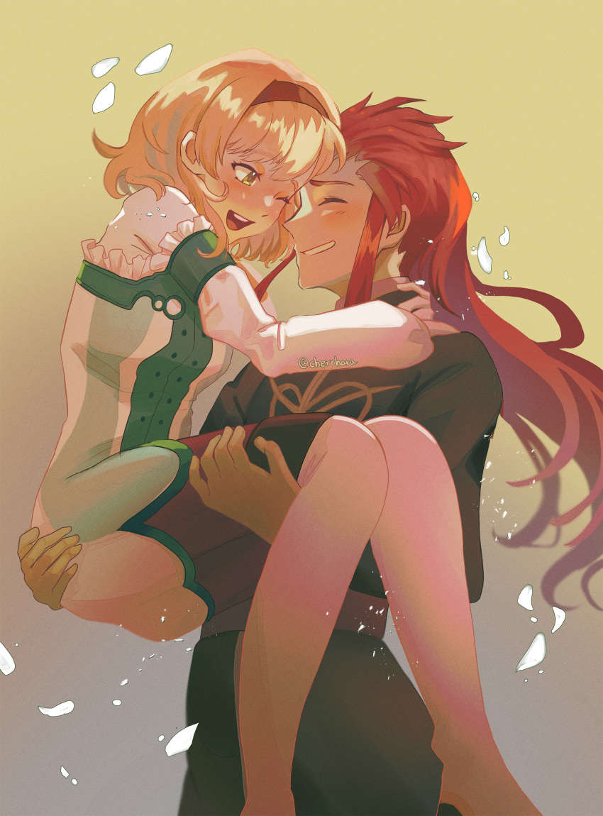 1boy, 1girl, absurdres, asch_(tales), black_jacket, blonde_hair, blush, boots