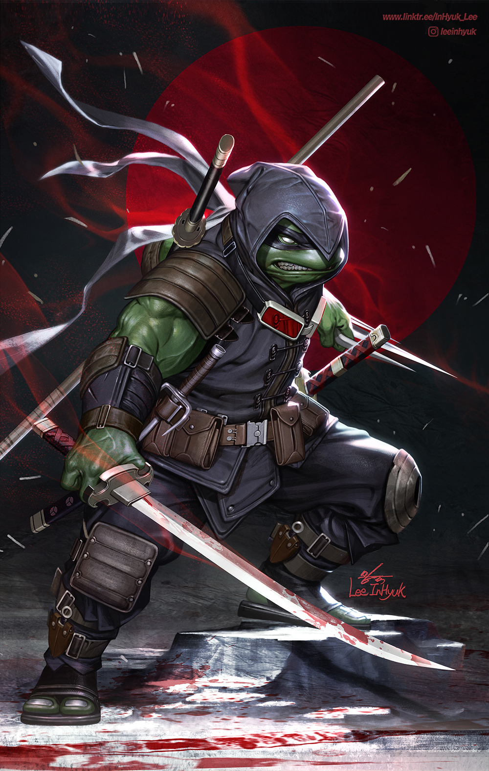 1boy, black_mask, blood, blood_on_ground, blood_on_weapon, comic_cover, copyright_request, dagger