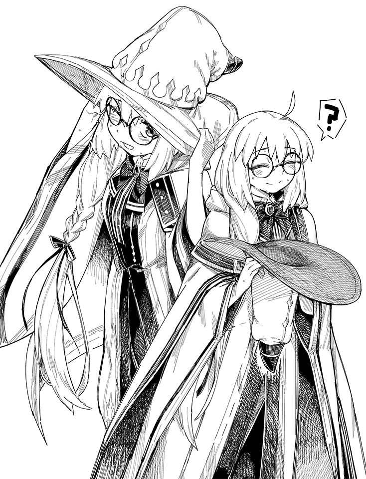 1girl, ?, blush, braid, fate/grand_order, fate_(series), glass, greyscale