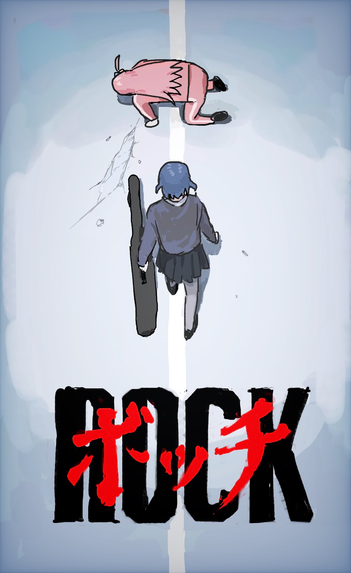 2girls, akira_(manga), akira_movie_poster, all_fours, black_footwear, black_pantyhose, black_skirt, black_sweater