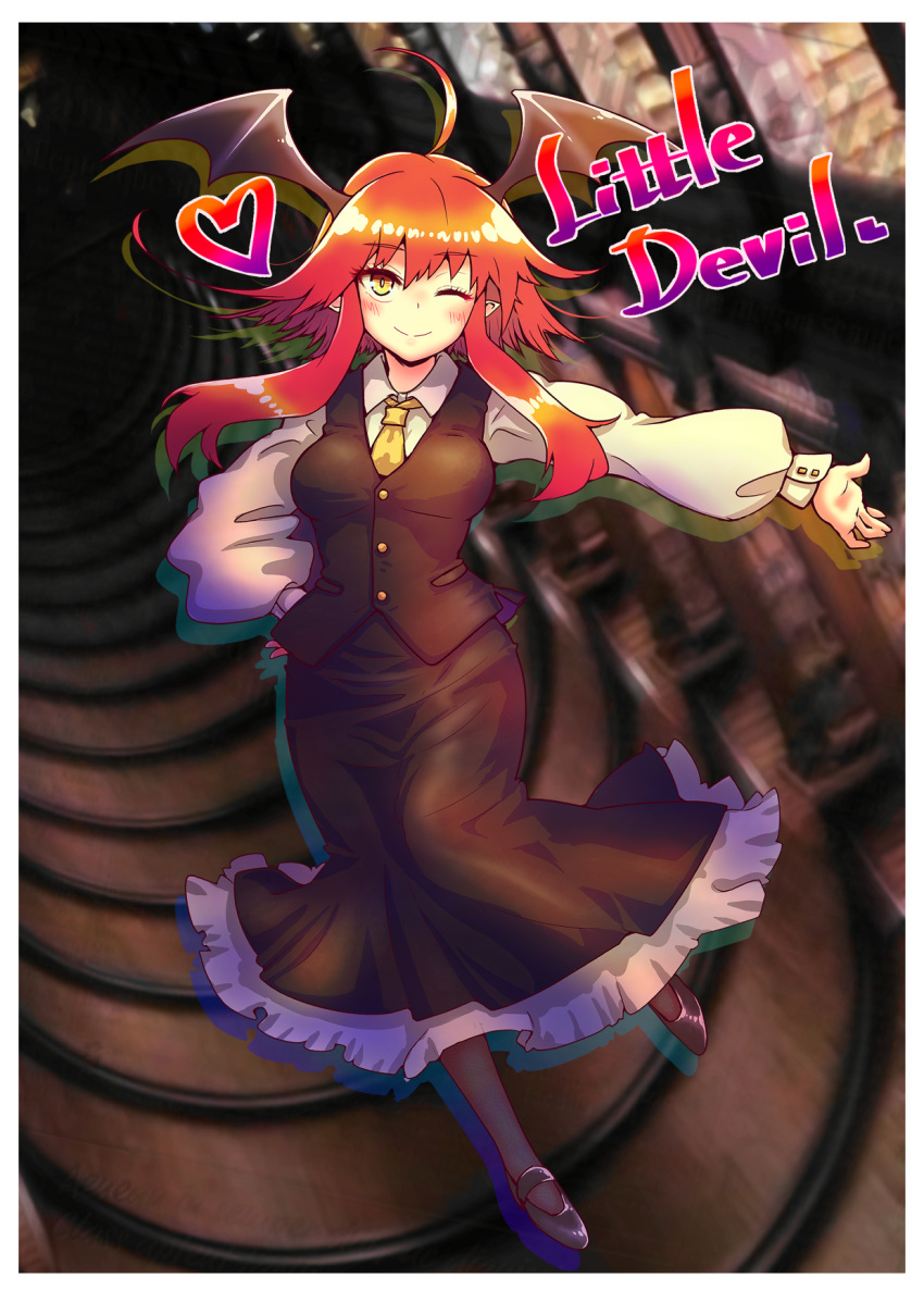 ;), ahoge, alternate_eye_color, alternate_hair_length, alternate_hairstyle, bat_wings, black_footwear, black_pantyhose