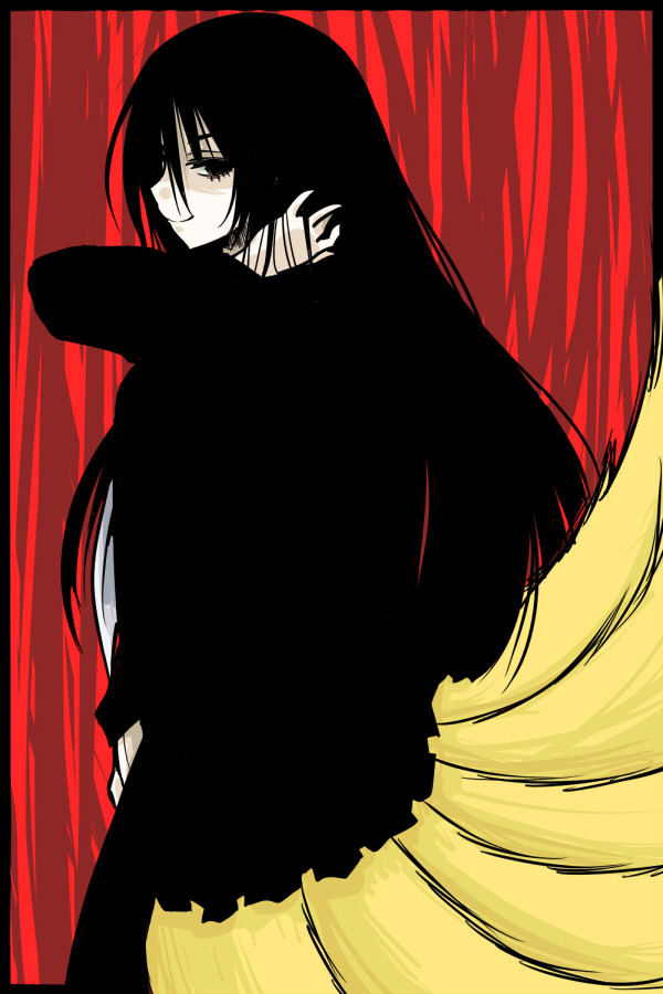 black_hair, hagoromo_kitsune, long_hair, nurarihyon_no_mago, red_background, seki_(red_shine)