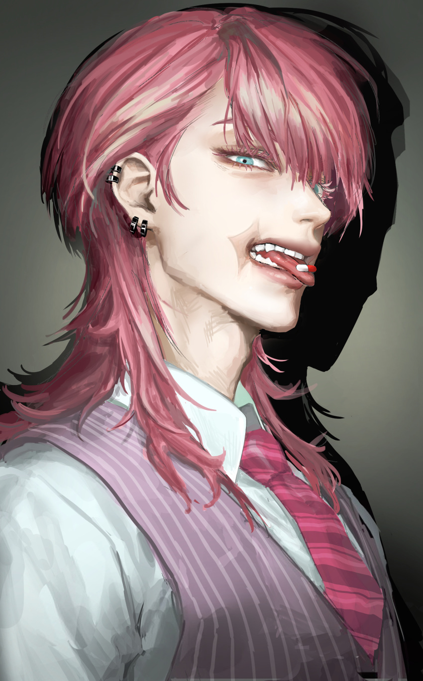 1boy, absurdres, aqua_eyes, collared_shirt, ear_piercing, eyelashes, from_side, highres