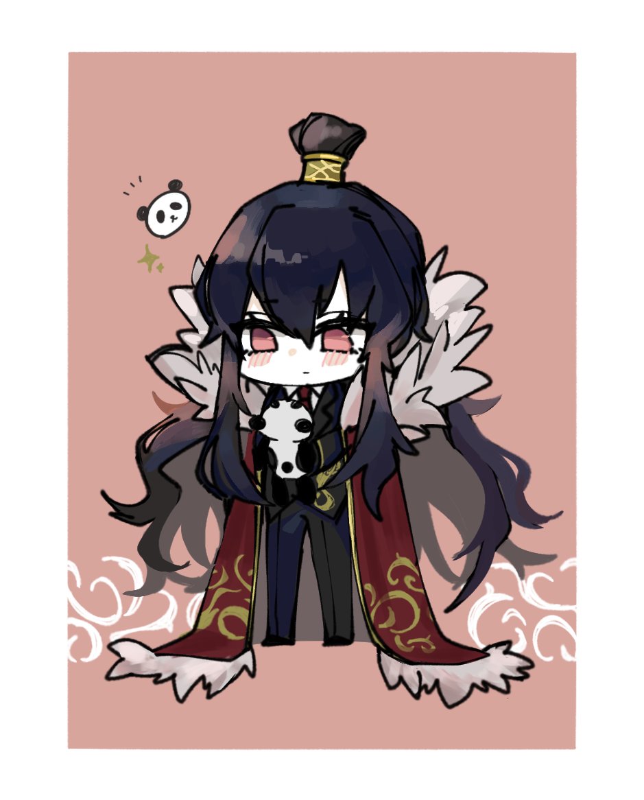 0o0onnk, 1girl, black_gloves, black_hair, black_jacket, black_pants, blush, cape