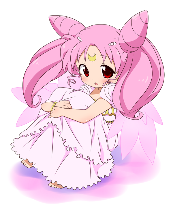 bad_id, barefoot, bishoujo_senshi_sailor_moon, chibi_usa, crescent, crescent_moon, dress, facial_mark