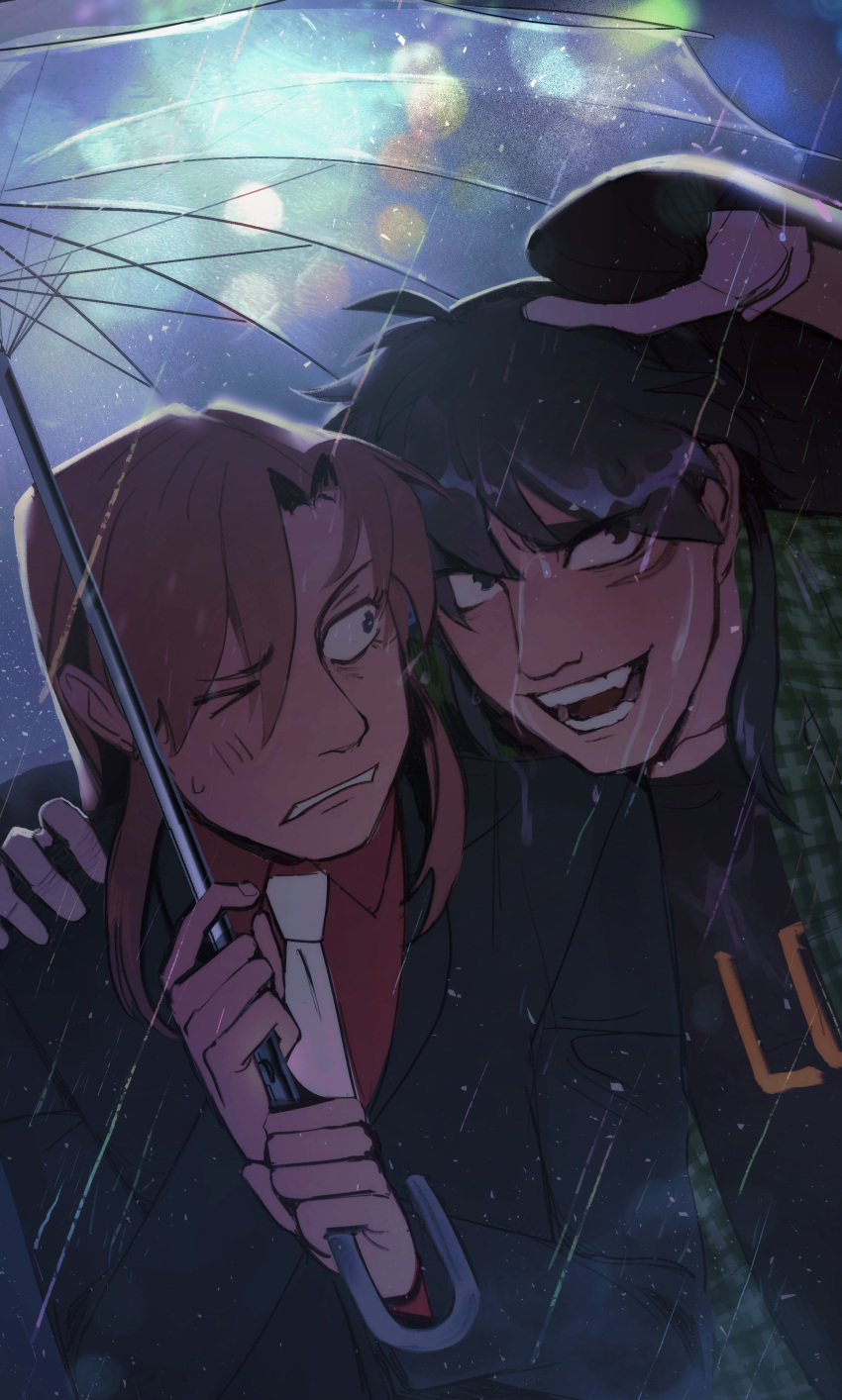 2boys, absurdres, black_hair, black_jacket, blazer, brown_hair, commentary_request, ethanol_(bruhtanol)