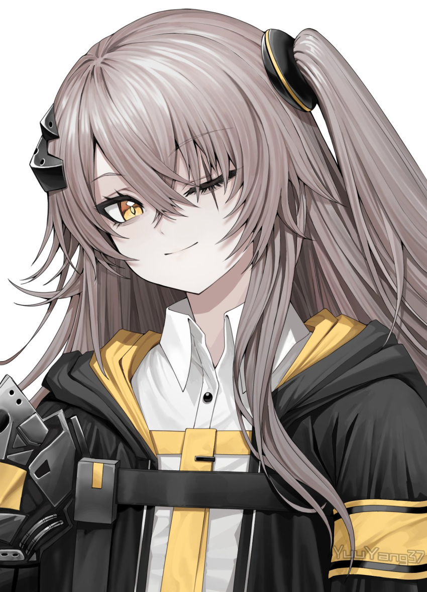 1girl, artist_name, black_jacket, brown_hair, girls_frontline, hair_between_eyes, hair_ornament, highres