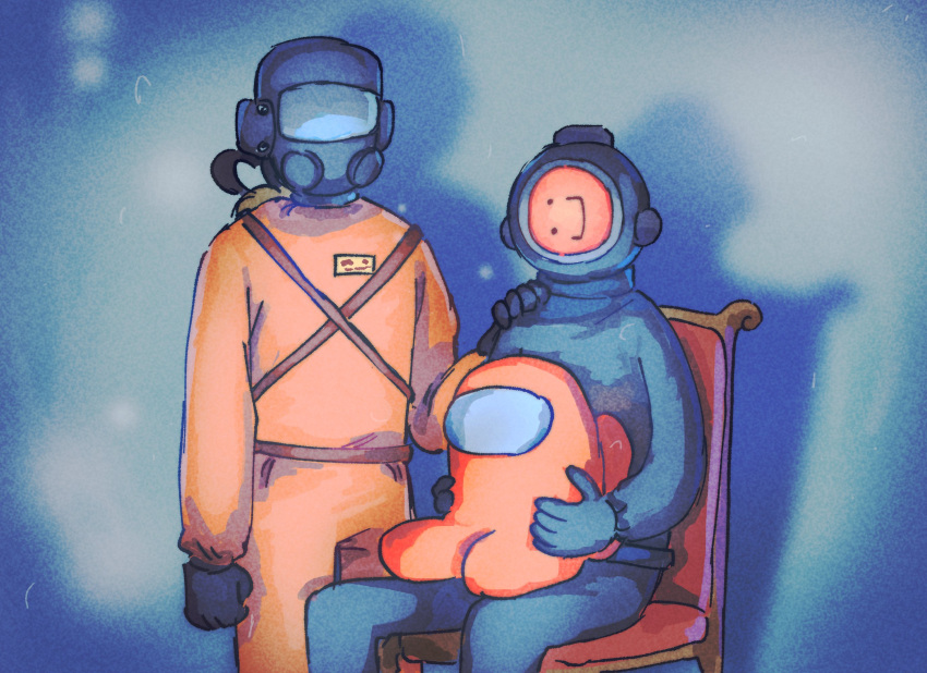 2others, among_us, black_gloves, chair, color_connection, commentary, content_warning, creature