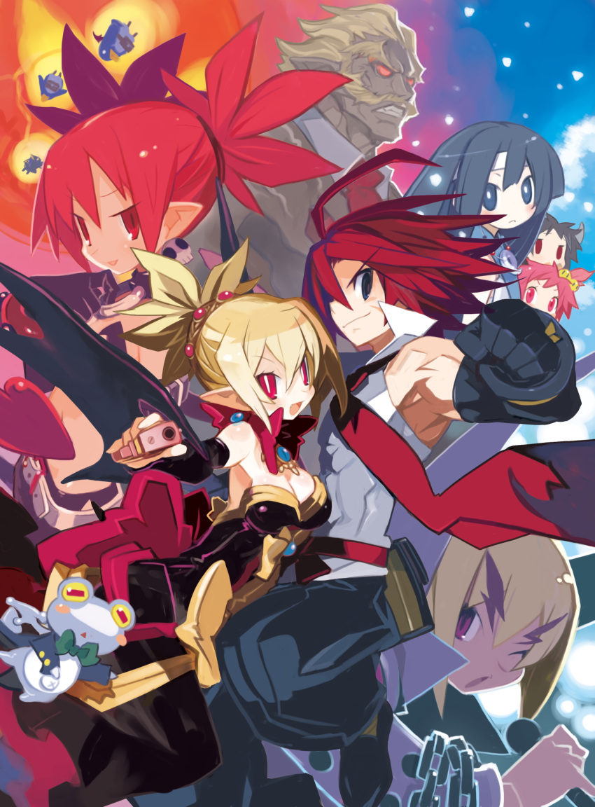 4boys, 4girls, absurdres, adell_(disgaea), aiming, aiming_at_viewer, akutare_(disgaea), armpits