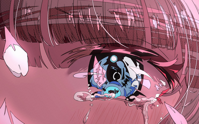 1girl, absurdres, blue_eyes, blunt_bangs, brown_hair, close-up, crying, eye_focus