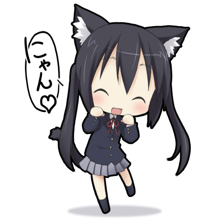 black_hair, cat_ears, chibi, closed_eyes, k-on!, kohinata_sora, long_hair, lowres